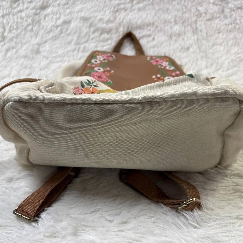 Loungefly Harry Potter Floral Deathly Hallows Slouch Backpack Cream Faux Leather